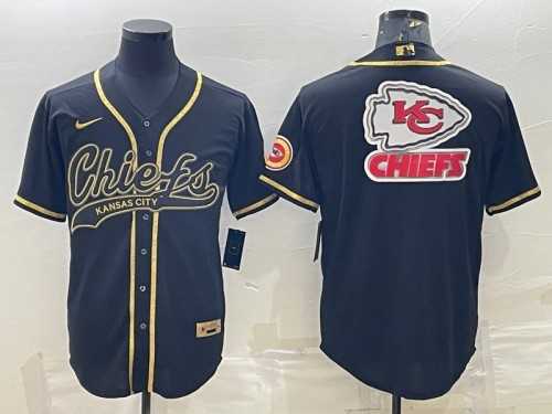 Men%27s Kansas City Chiefs Black Gold Team Big Logo With Patch Cool Base Stitched Baseball Jersey->kansas city chiefs->NFL Jersey
